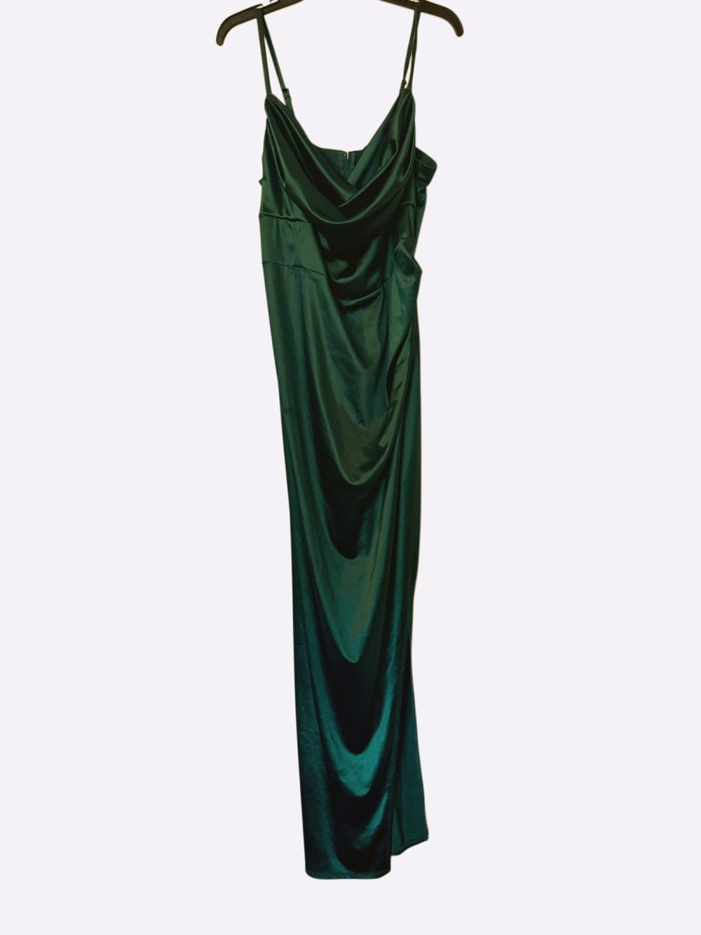 Emerald Sundae Emerald Green Satin Maxi Dress 18 Cowl Neck Corset Back Slit Prom